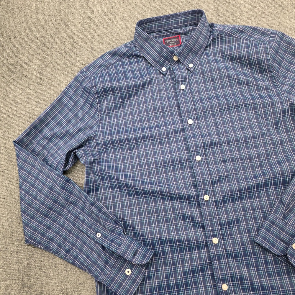 UNTUCKit Vesparo Slim Fit Shirt Mens Large Blue Plaid Long Sleeve Button Down